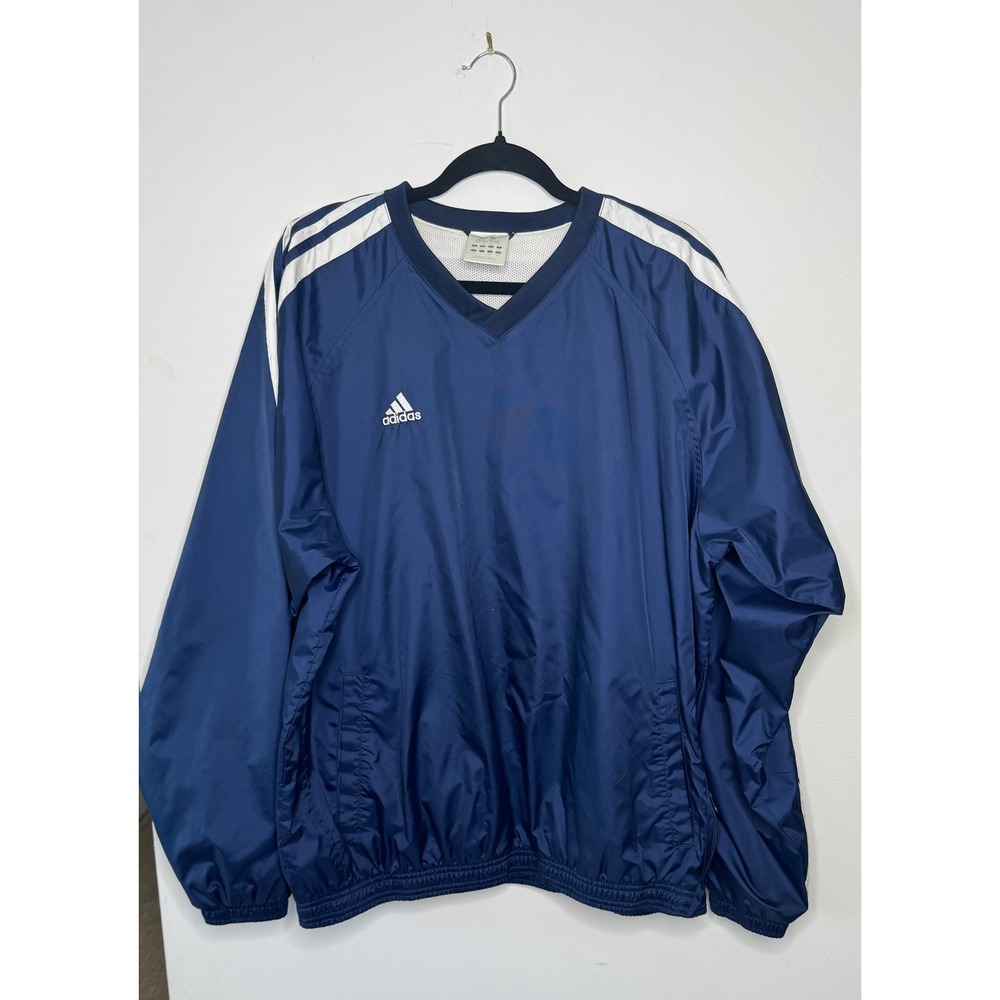 Adidas 2004 Blue 3-Stripes V-Neck Windbreaker Pullover Men's Large